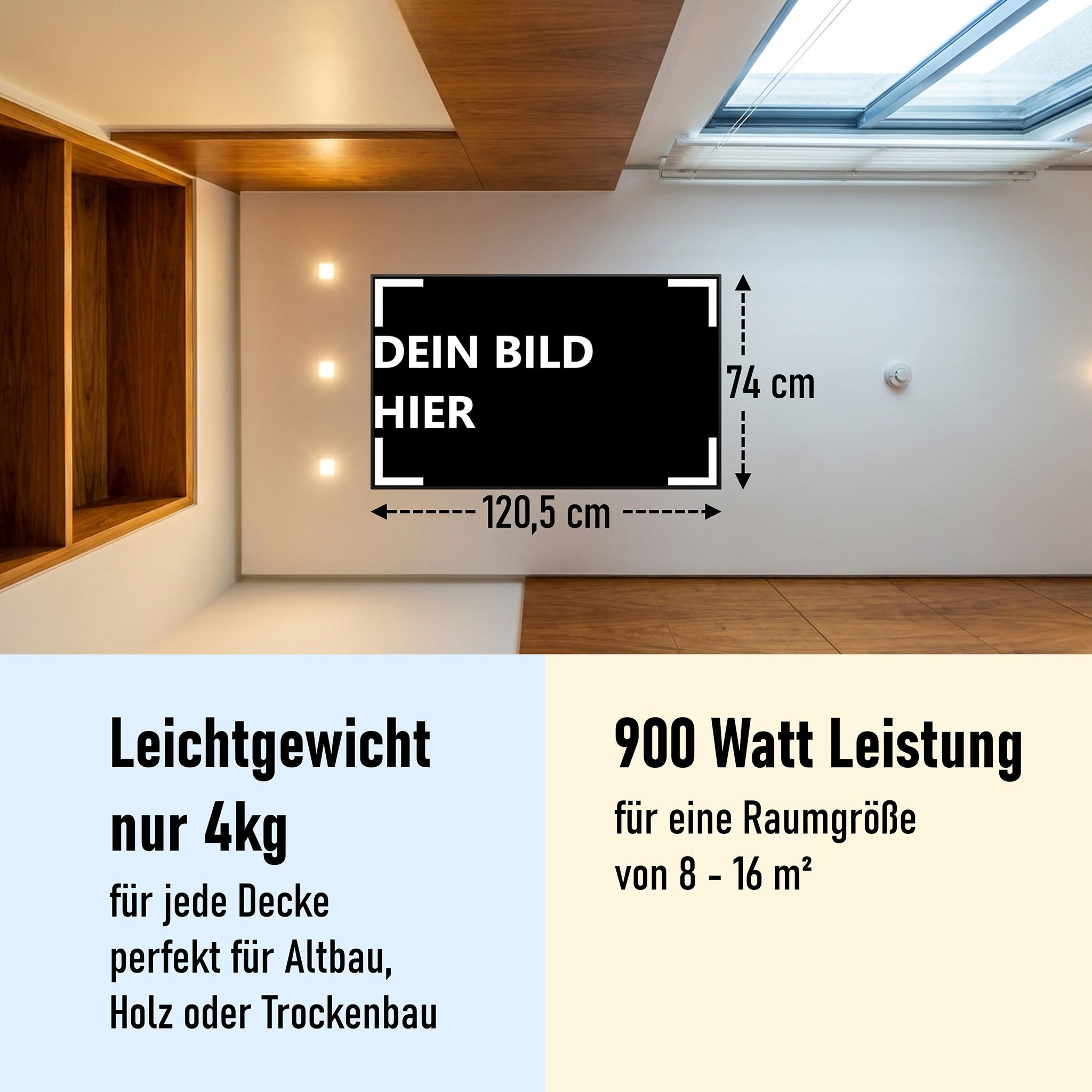 900 Watt (120x74cm) Eigenes Motiv Glas Bild Infrarotheizung