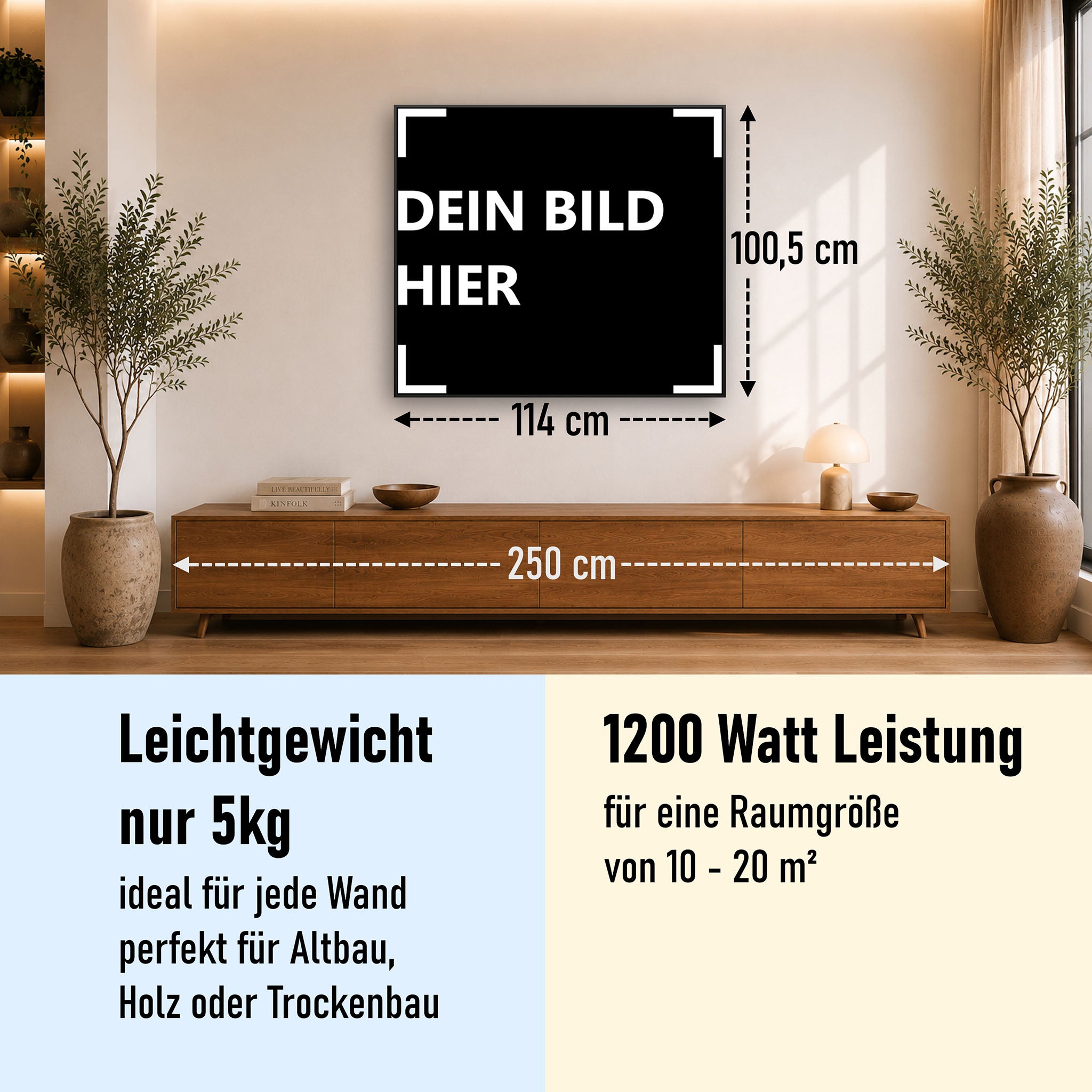 1200 Watt (114x100cm) Eigenes Motiv Glas Bild Infrarotheizung
