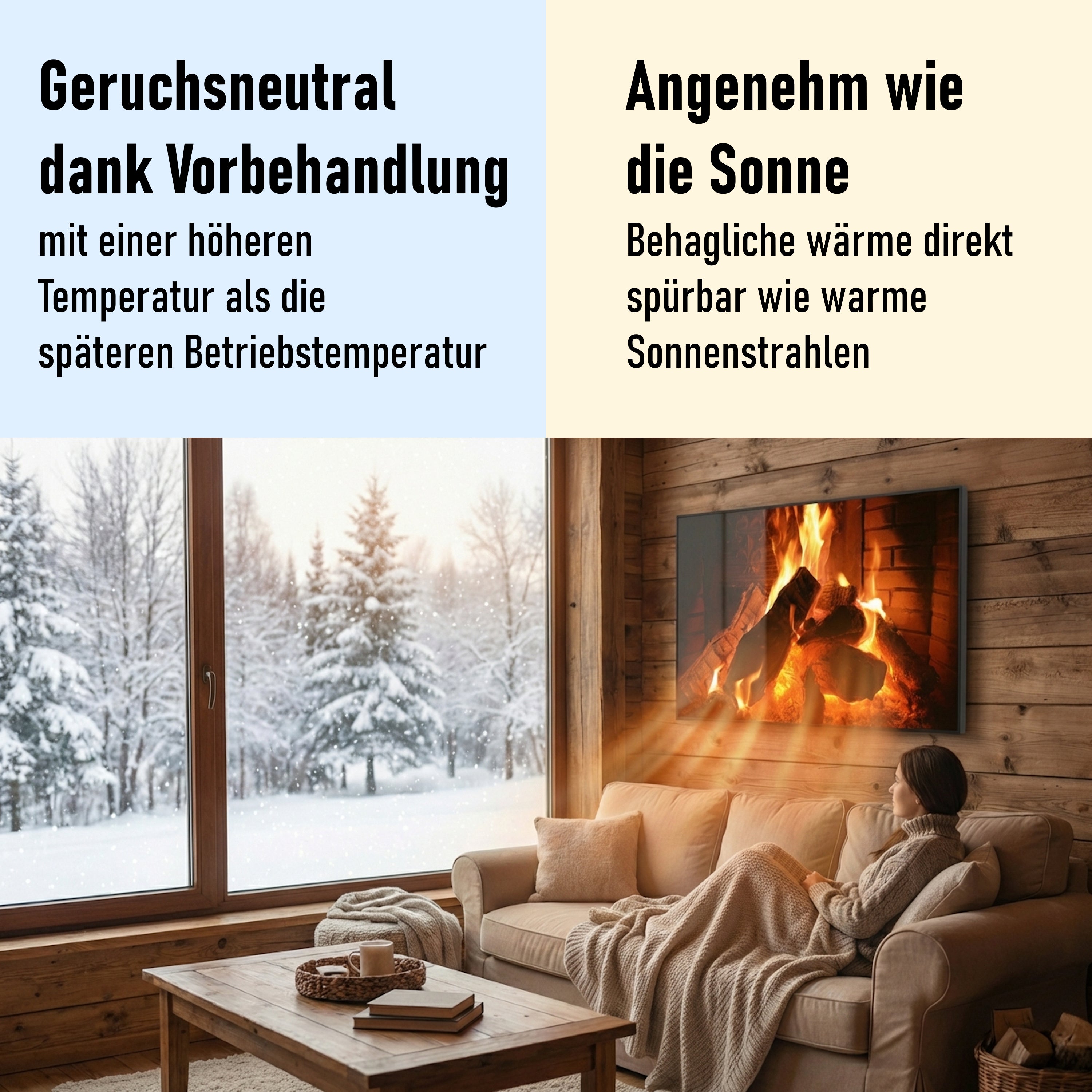 Glas Infrarotheizung 350-1200W Motiv 032 Kaminfeuer